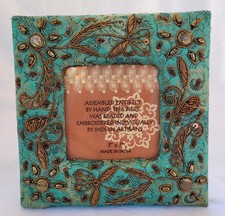 Hand Made Photo Frame 3 X 3 Picture Photo Beaded Frame Cloth Embroidered India