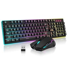 K10 Wireless Gaming Keyboard and Mouse Combo, LED Backlit Rechargeable 3800mA...