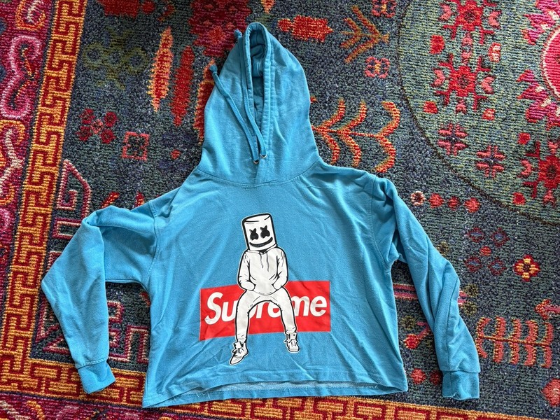 Supreme Cropped Hoodie With DJ Marshmello  Girls XL Or Wms XS Well Worn But Cute