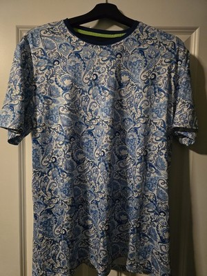 Society Of Threads  Mens Regular-Fit Paisley Performance T-Shirt Blue Size L