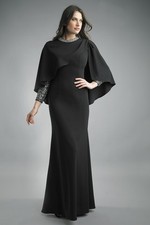 Sequin Sleeve Caped Column Gown