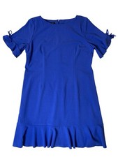 TALBOTS Blue Shift Dress w/ Ruffled Hem & Short Sleeves w/ Bows Women's Sz 18