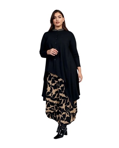 Top túnica Alembika 2 Hi-Lo Lagenlook botón asimétrico negro cuello mandarín - Imagen 14 de 24