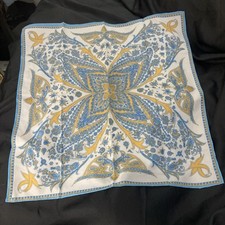 Vintage Robinson Golluber Scarf Handkerchief Blue Yellow 26" X26  Paisley