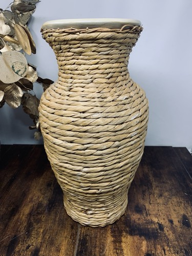 Wicker Weave Vase Rattan Wrapped Large Ceramic Bohemian Home Decor - Picture 3 of 8