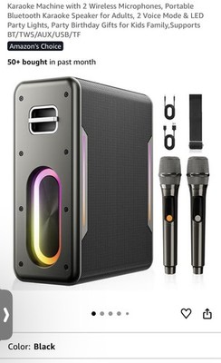 Karaoke Machine with 2 Wireless Microphones, Portable Bluetooth Karaoke Speaker