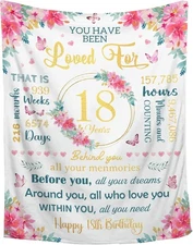 18th Birthady Flannel Blanket Floral Butterfly Throw 40''x 50'' For Kids/Child