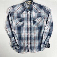Levis Shirt Men L Red White Blue Plaid Pearl Snap Western Button Up Long Sleeve