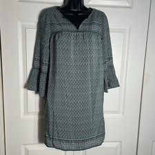 Madewell Starland Dress Women XS Green Bandana Floral 100% Silk Bell Sleeve Boho