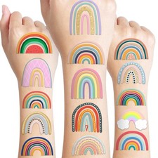 60 PCS Pastel Rainbow Pre-Cut Temporary Tattoos Sticker Medium, Multicolor