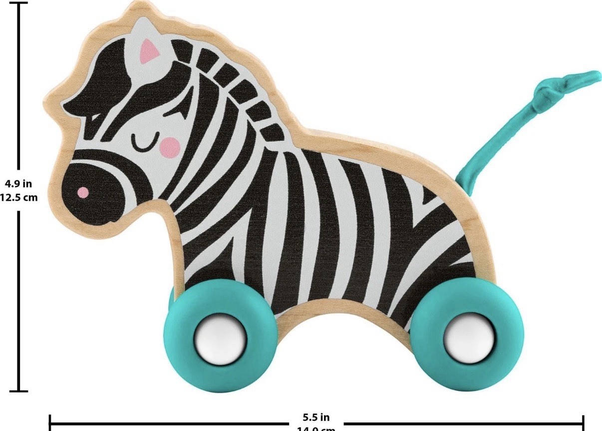 Fisher-Price Wooden Push Along Animals, Lion & Zebra Toy Vehicles for Infant