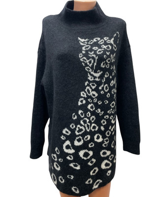 Marc Cain size N4 de 40 - 42 sweater 14% wool 33% alpaca animal pattern stand-up collar