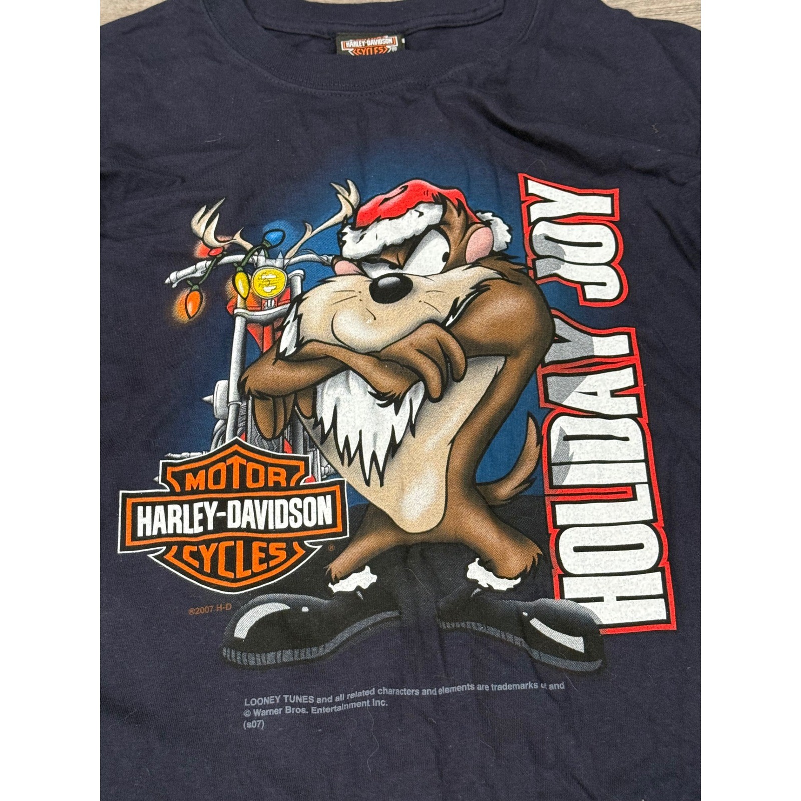 Harley Davidson Taz Devil Looney Tunes Long Sleeve T Shirt Men's Size S Holiday