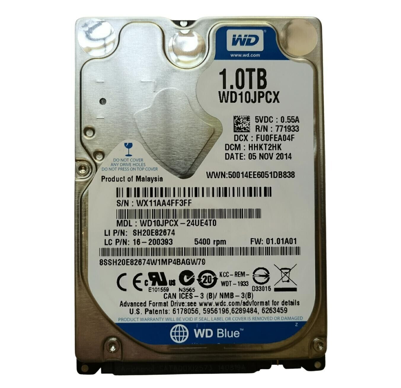 WD Blue 1TB Mobile Hard Disk Drive - 5400 RPM SATA 6 Gb/s 9.5 MM 2.5 Inch -  WD10JPVX