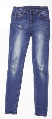 Amisu Damenjeans blau Baumwolle Größe 28 Zoll L30 in normalem Knopf