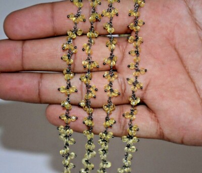 bulk beaded jewelry making cluster chain, 3mm citrine faceted beads rosary  chain