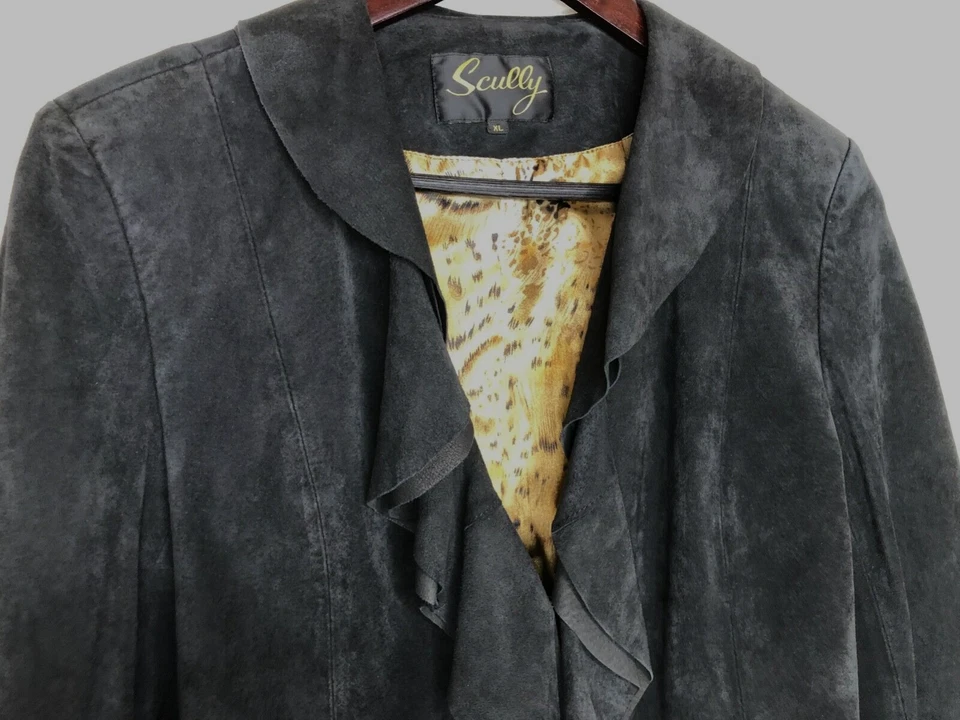 Chaqueta de Colección Scully Gamuza Cuero Cierre Talla XL Volantes Escote en V Forrada Negra Foto 3 de 4