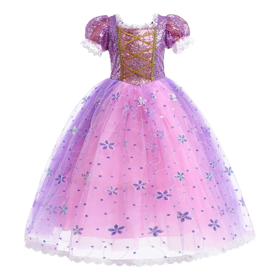 Rapunzel Fancy Dress Up Princess Costume Cosplay Outfit Girls Kid Christmas Gift - Image 3 of 4