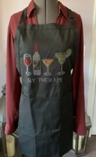 Bed Bath Beyond My THERAPY" Holiday Hostess Apron 23x29 Black Poly/Cotton New