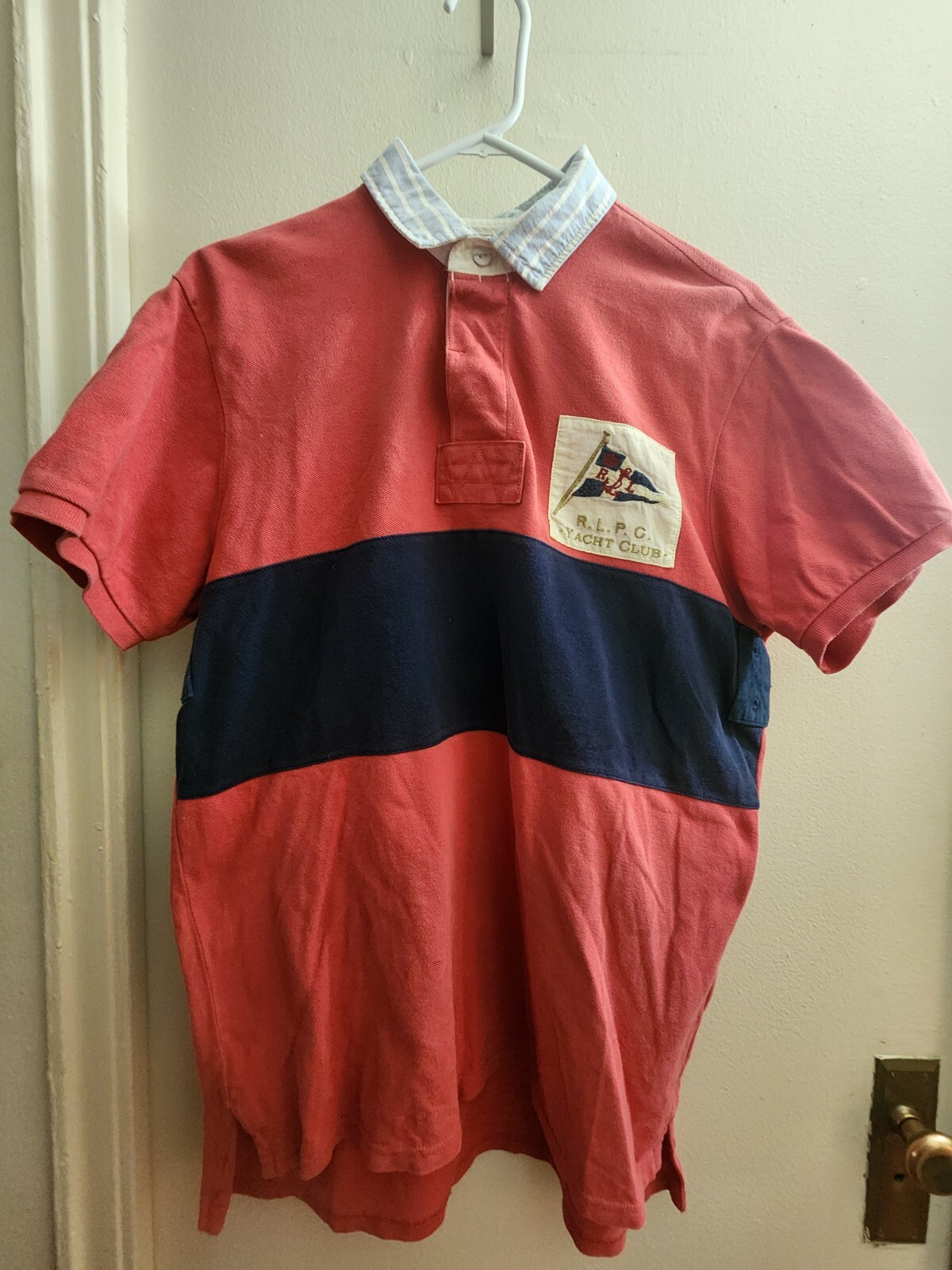 Polo vintage Ralph Lauren RLPC Yacht Club Salomon e camicia blu GRANDE