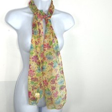 Floral Sheer Scarf Yellow Multicolor Long Rectangle Romantic Cottagecore