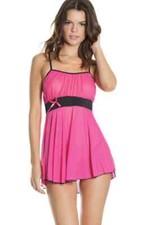 Coquette Baby Doll Criss Cross Straps and G-String Lingerie Set Fuchsia Black