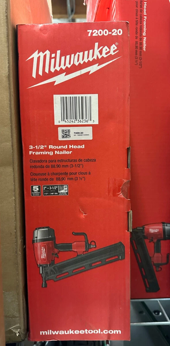 Milwaukee 7200 20 3 1 2in Full Round Head Framing Nailer 20 22 Degrees NEW
