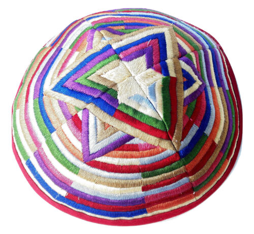 New Kippah Yarmulke-Embroidered Kippas Colorful Star of David/Magen David 8" - 第 1/2 張圖片