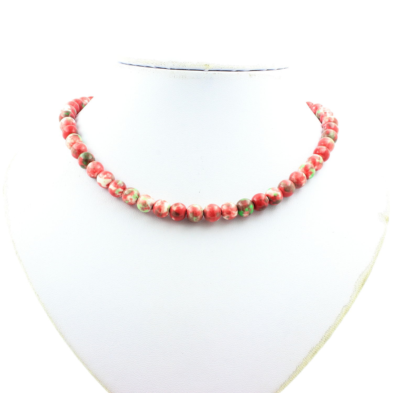 Collier en jaspe vert rouge 8 mm de qualité artisanale et acier sain