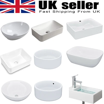 Bathroom Vanity Ceramic Wash Basin Cloakroom Sink Counter Top /Wall Mount White