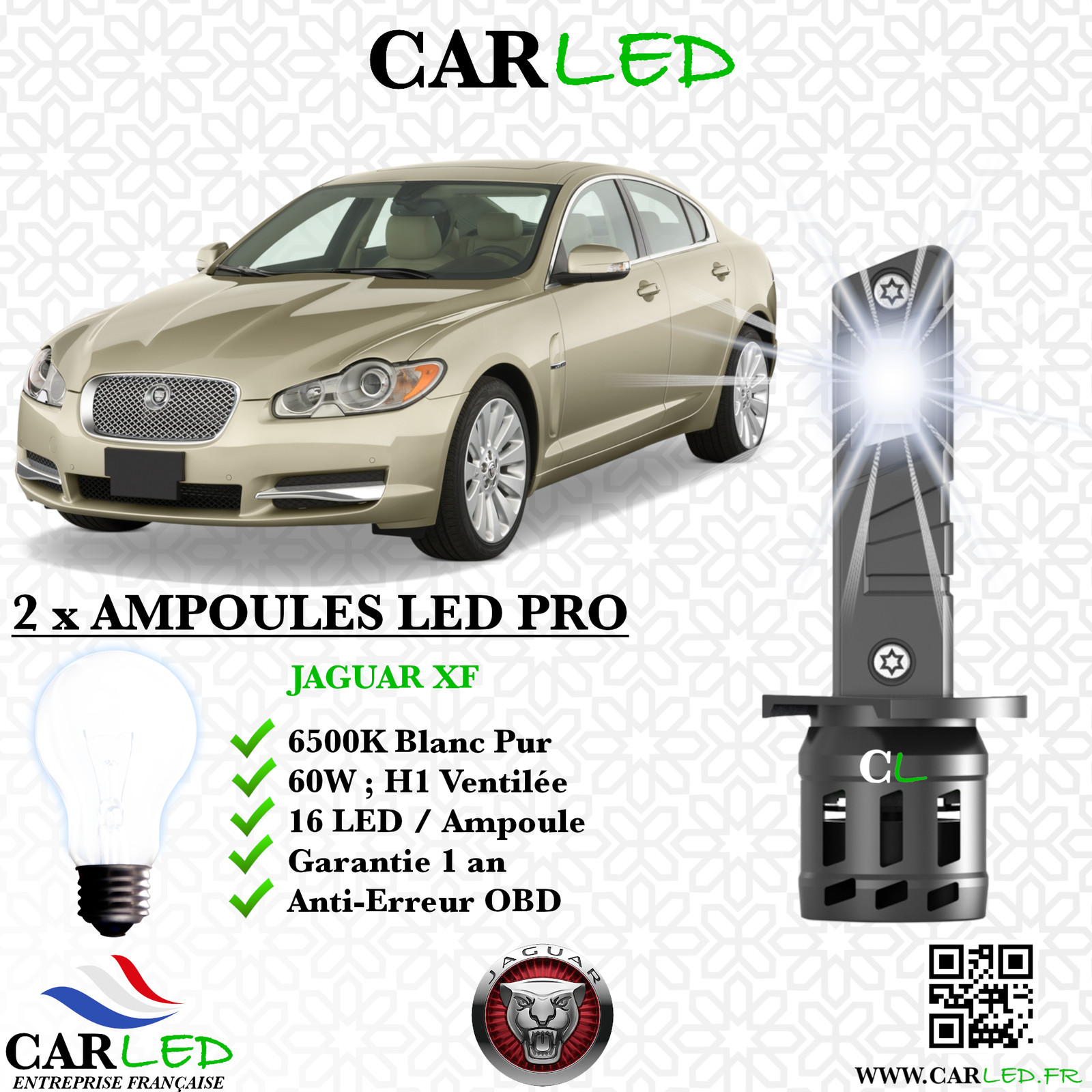 Kit ampoule LED Jaguar XF en aluminium haut de gamme pour feux de route