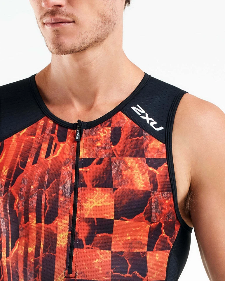 Nuevo 2XU Hombres Rendimiento Cremallera Frontal Tri Singlet Grande Triatlón Top Tren de Carrera MT5530a Foto 3 de 4