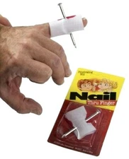 NAIL THRU THE FINGER Gag Joke Magic Trick Prank Through Thumb Bloody Gauze Fake