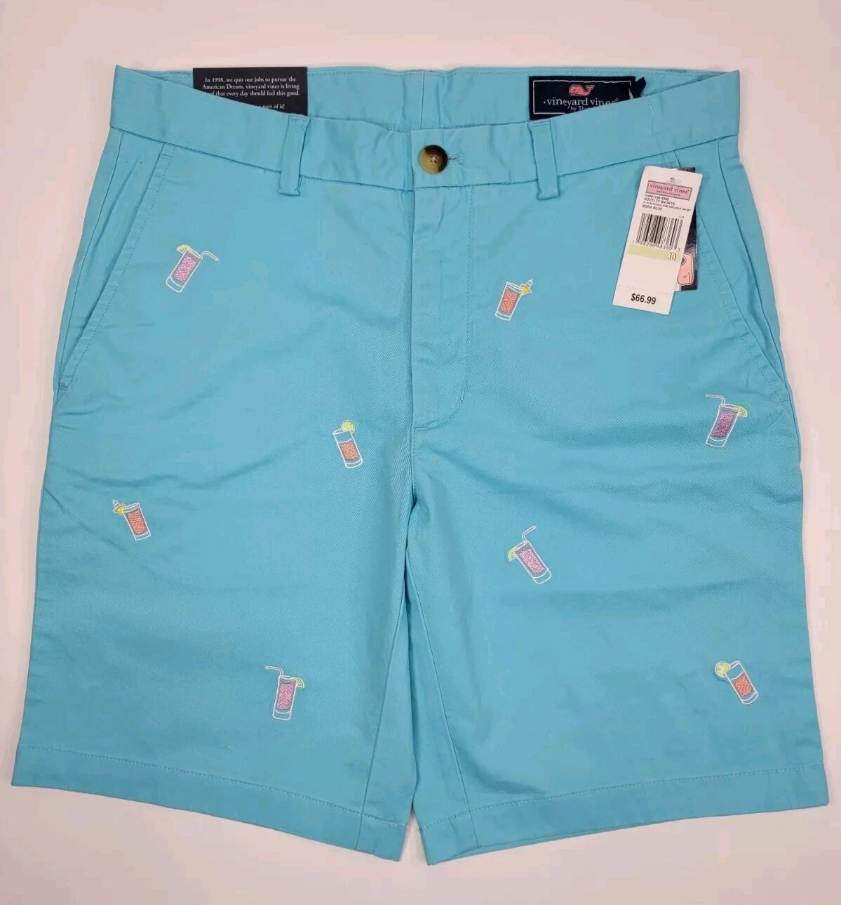 NEW Vineyard Vines Shorts Men’s 30 Blue Chino Stretch Breaker Rum Punch Drink