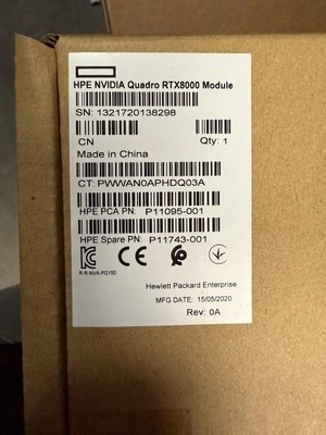 R1F97C NVIDIA QUADRO RTX 8000 48GB Graphics Card P11095-001 HPE P11743-001