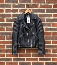 All Saints Ladies Estella Leather Biker Jacket Uk12 Us8 Eu40 Bomber A494