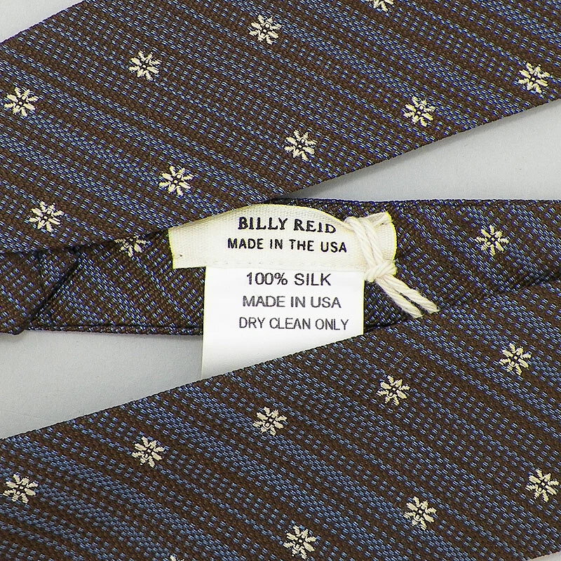 BILLY REID Mens Brown Medium Blue Ivory STRIPE FLORETTES Woven Silk Bow Tie NWT - Image 2 of 2