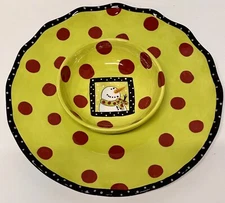 Whimsical Chips/veggie N Dip Snowman Platter Set Mackenzie Childs Inspired