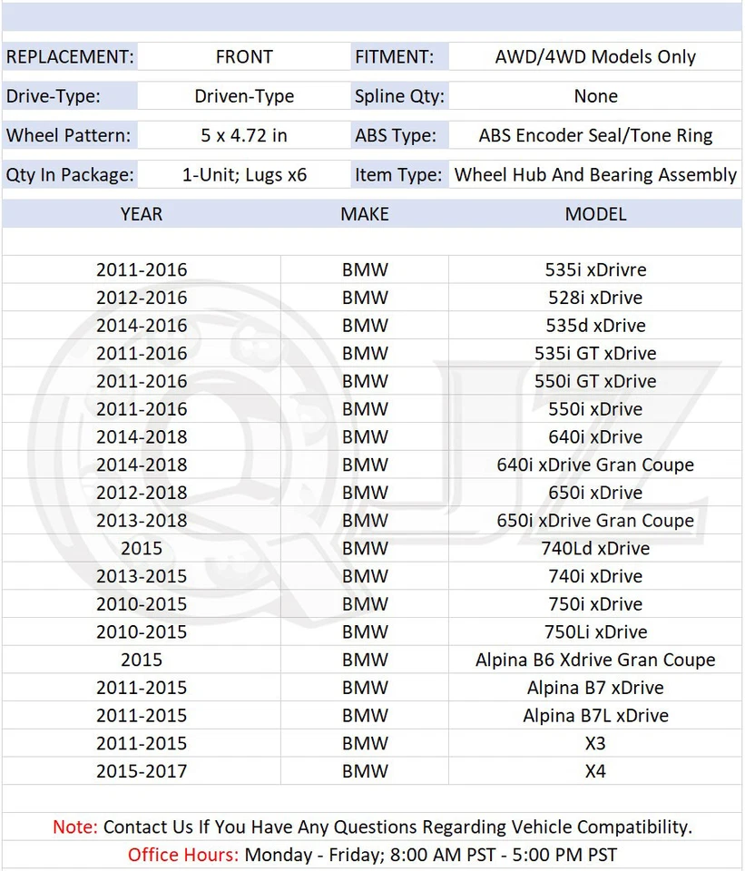 [FRONT(Qty.1)]For 2013-2018 BMW 650i xDrive 4.4L Gran Coupe Wheel Hub Assembly — 第 2/4 张图片
