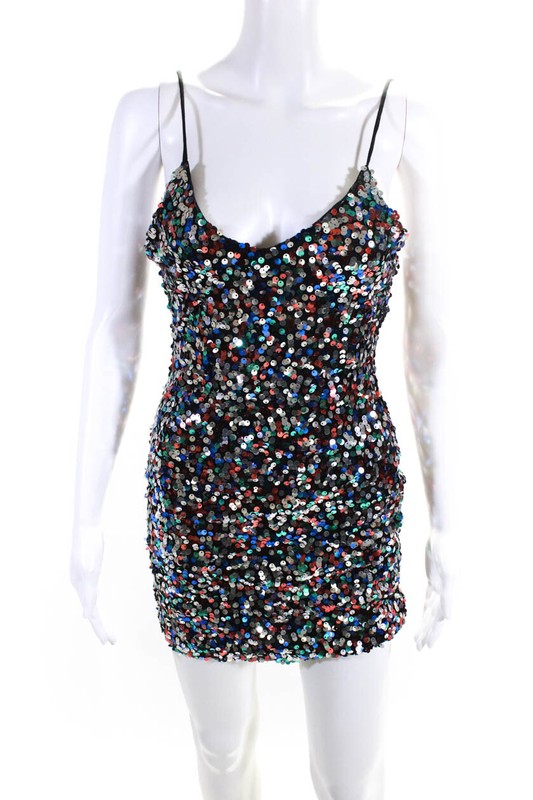 About Us Womens Sequined Spaghettik Strap Dress Multi Colored Size Extra Small