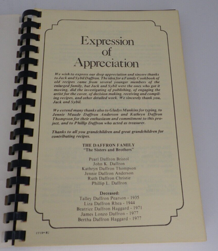 1983 Daffron Family Recipes Paperback Spiral Bound Plano Texas TX - Picture 3 of 6