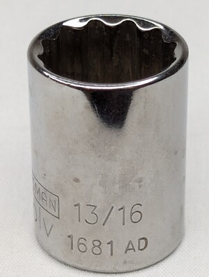 Vintage Craftsman Evolv 13/16'' SAE 1/2'' Drive 12 Point Socket 1681 AD