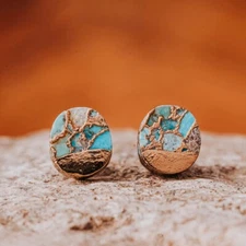 Vintage Lakeside Oval Natural Turquoise Sterling Silver Daily Stud Earrings