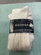 Girls Heavyweight Cotton Tights Size 12-14 One Pair Off White New
