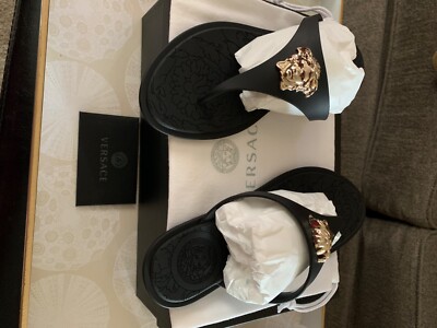 BNIB Versace Medusa black and gold flip flops size 36 retail $350