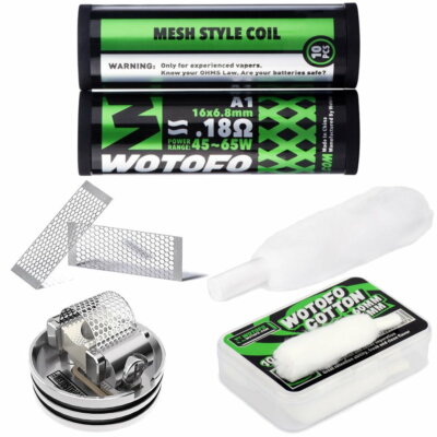 10x WOTOFO MESH STYLE COIL 0,18 Ohm KA1 + 6mm Wotofo Cotton (10 Streifen) Bundle