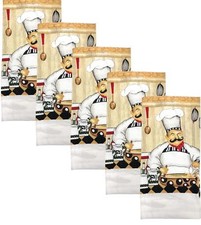 5 pc SAME KITCHEN TOWELS SET 15" x 25" FAT CHEF MIXING BOWL by KC