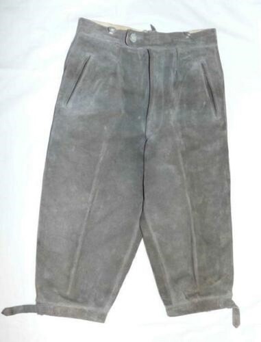 GRAY LEATHER Lederhosen Pants Boy or Women German Bavarian Oktoberfest Waist 27"