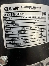 AO SMITH OEM Motor 1/3hp 1 Ph 60 Hz 208-230v 1075 Rpm 1 Sp 48 Fr ORM1036