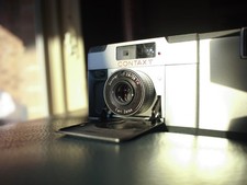 Contax T 35mm Camera with 38mm f/2.8 Sonnar T Lens, Chrome, with Flash Case